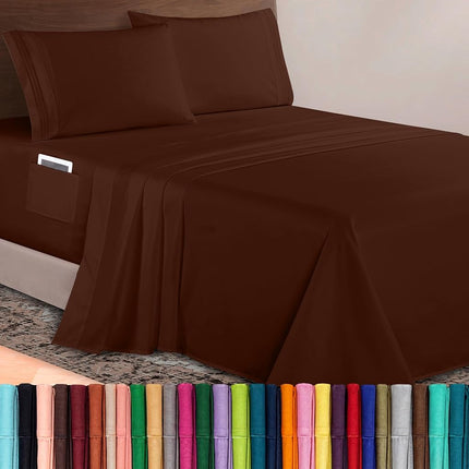 Elegant Comfort Luxurious 1500 Premium Hotel Quality Microfiber 4-Piece Sheet Set, 18-24 Inches Deep - Extra Deep Pocket Sheets - Ultra Soft 4PC Deep Pocket Sheets, King, Chocolate Brown