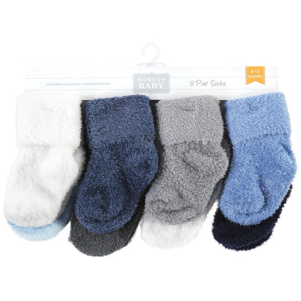 Hudson Baby Chaussettes riches en coton pour nouveau-nés et chaussettes en tissu éponge unisexe, bleu gris uni, 0-6 mois, bleu gris uni, lot de 8 chaussettes chenille, 0-6 mois