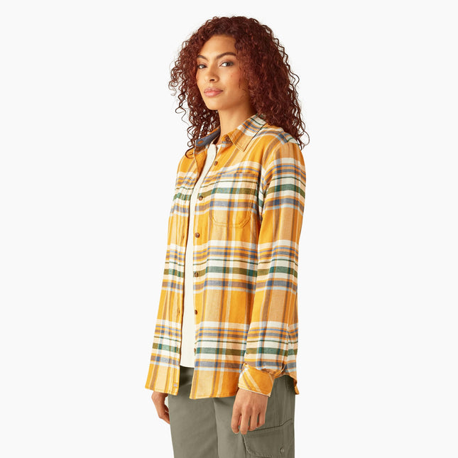 Dickies Womens L/S Plaid Shirt, Inca Gold, Small