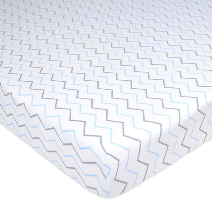 American Baby Company Lot de 3 draps-housses en jersey de coton 100 % naturel pour parc de bébé, motifs étoiles/zigzags bleus, doux et respirants, pour garçons et filles