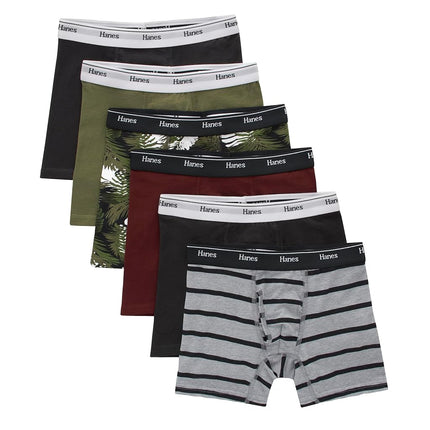 Caleçons boxeurs Hanes Boys Originals, sous-vêtements pour garçons adolescents, coton extensible, paquet de 6, Noir/Kaki/Vert olive/Bordeaux/Rayé - Paquet de 6, Moyen