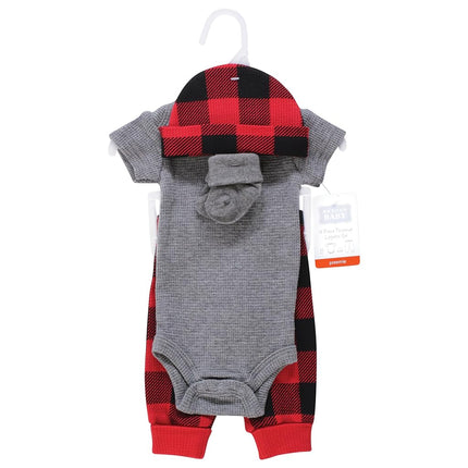 Hudson Baby Unisex Thermal Preemie Layette Set 4pc Short Sleeve Outfit, Buffalo Plaid, Preemie