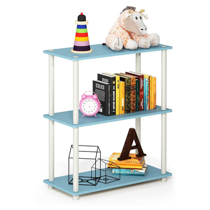 Furinno TURN-N-TUBE Storage Shelves, 3-Tier Book Shelf, Corner Shelf, Toolless Open Shelves, for Organization and Storage, Living Room, Garage, Home Office, Light Blue