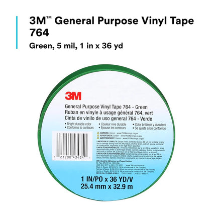 3M Floor Marking Solutions Vinyl Tape, 764, 1 in by 108 Ft, Green, Social Distancing,Floor & Safety Marking, 1 Roll
