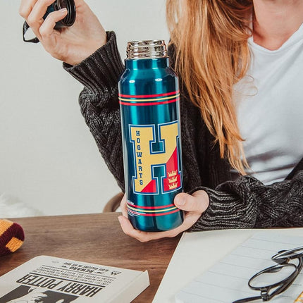Silver Buffalo Harry Potter Hogwarts School Crest Stainless Steel Water Bottle with Strap, 27 Ounces