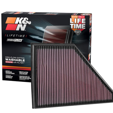 K&N Engine Air Filter: High Performance, Premium, Washable, Replacement Filter: Compatible with 2017-2019 Chevy/GMC/Cadillac/Buick (Blazer, Traverse, Acadia, XT5, Enclave), 33-5056