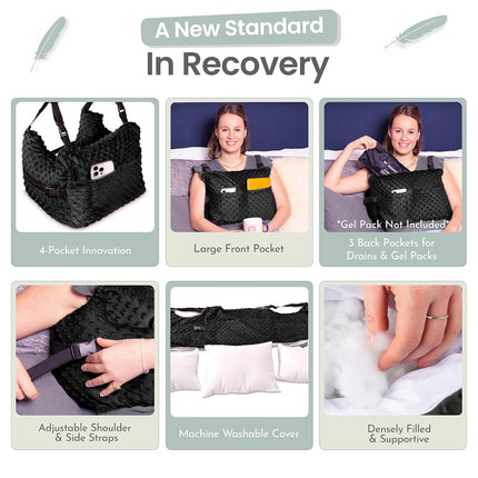 MOYOAMA Post Mastectomy Pillow - Recovery After Breast Cancer Surgery, Breast Augmentation - Lightweight Post Surgery Pillow with 4 Built-in Pockets to Support Healing - Breast Cancer Gifts for Women