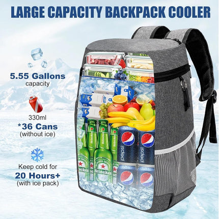 Backpack Cooler Insulated Leakproof, Soft 36 Can Cooler Backpack Gray