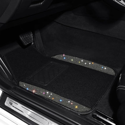 VarCozy Shining Rhinestones Floor Mats for Cars, Sparkly Glitter Crystal Car Floor Mats with Anti-Slip Heel Pad for Women, 4pcs Bling Diamond Universal Automotive Floor Mats for SUV,Sedan,Car, Black