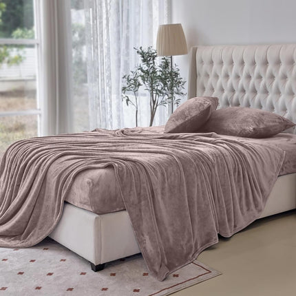Elegant Comfort Luxuriously Soft 4-Piece Velvet Plush Flannel Sheet Set - Premium Quality - Cozy Warm, Anti-Static, Non Pilling Fuzzy Velvet Flannel Fleece Deep Pocket Sheet Set - Twin XL, Taupe
