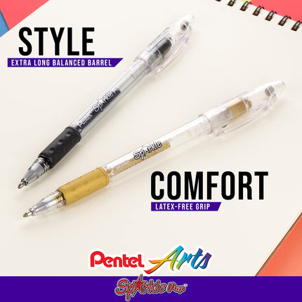 Bolígrafo de gel metálico Pentel Sparkle Pop, (1.0mm) Trazo grueso, Oro, Caja de 12 bolígrafos (K91-DX)