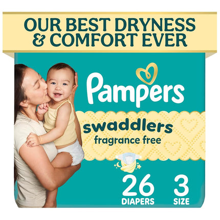 Pampers Swaddlers Diapers, Size 3 (13-26 lbs), 26 Count, Absorbent, Keeps Baby Dry and Comfortable, Skin Safe Disposable Baby Diaper (Packaging May Vary)
