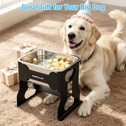 9.1 L Elevated Large Dog Water Bowl, 36CM Raised Dog Bowl with Stand for Large Breed, Full Metal Elevated Dog Bowls for Relief Joint Pressure, Easy Clean Stainless Steel Dog Bowls for Indoor Outdoor