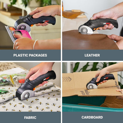 Worx Zipsnip Cordless Electric Scissors, Rechargeable Cardboard Cutter, 4V Powerful Fabric Scissors with 2 Safety Blades and Storage Bag WX082L.2