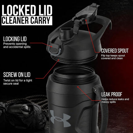 Under Armour Playmaker Sport Jug, Water Bottle with Handle, Foam Insulated & Leak Resistant, 64oz, Black/Black
