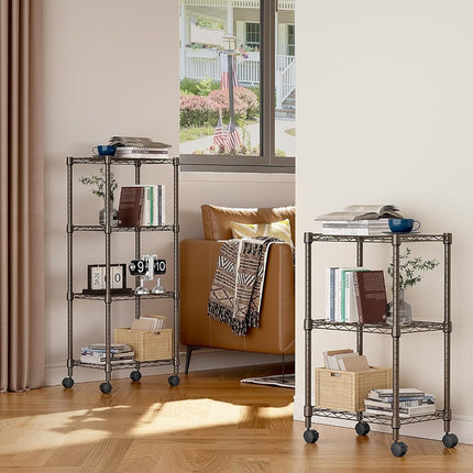 MZG 3 Tier Shelf Metal Storage Shelves Wire Rack Closet Organizers with Wheel for Garage Kitchen Bathroom Laundry Brown 11.8" D x 17.7" W x 29.8" H