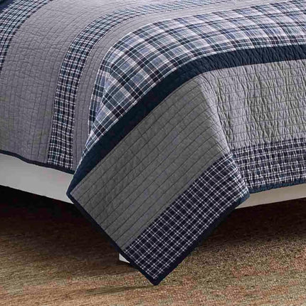 NauticaHome 210469 Adleson Couvre-lit en coton, Grand lit/Très grand lit, Bleu/Gris