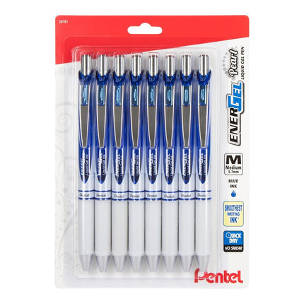 EnerGel Pearl Retractable Liquid Gel Pen, 0.7mm, Medium Line, Blue Ink, 8-Pk (BL77PWBP8C)