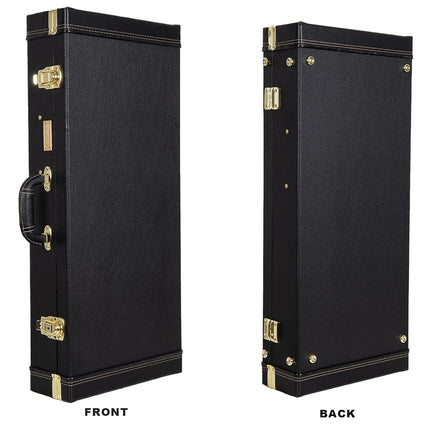 Étui en bois rectangulaire Crossrock pour mandolines de style A, avec compartiment pour accessoires, loquets en acier inoxydable, pieds en métal - Noir (CRW620MABK-R)