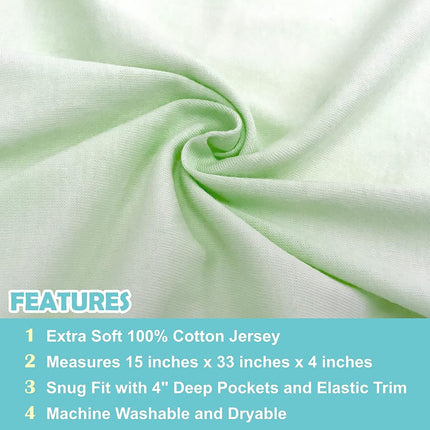 American Baby Company 15" x 33" Fitted Bassinet Sheet, 100% Natural Cotton Jersey Knit, Celery, Soft Breathable, for Boys and Girls, Pack of 2