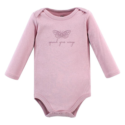 Hudson Baby Unisex Baby Unisex Baby Cotton Long-sleeve Bodysuits, Plum Wildflower, Preemie, Plum Wildflower 5 Pack, Preemie