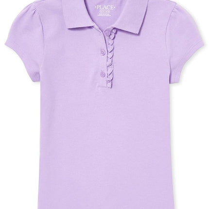 The Children's Place Girls' Short Sleeve Ruffle Pique Polo, Purple Prose, 10-12