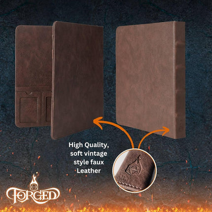 Forged Dice Co. Game-Folio PU Leather Portfolio Binder - Gaming Binder for DND Character Sheets with DND Spell Cards Organizer and Clear Front Pocket - Compatible with Dungeons and Dragons RPG - Red