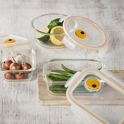 Recipiente de vidrio Lock & Lock Purely Better para alimentos con tapa de ventilación de vapor, redondo de 946 ml, transparente