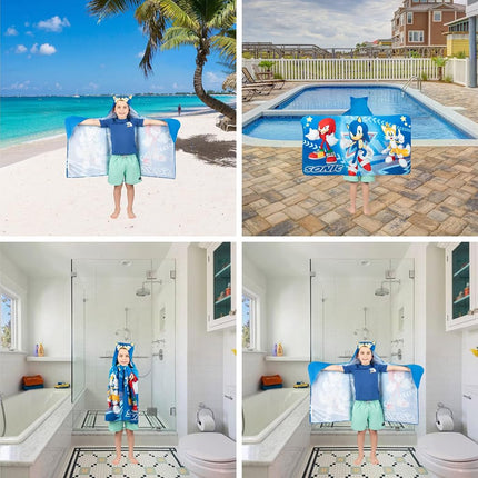 Sonic El Erizo, Anime, Toalla con capucha de felpa de algodón suave para baño/piscina/playa, 61 cm x 127 cm, de Franco Kids