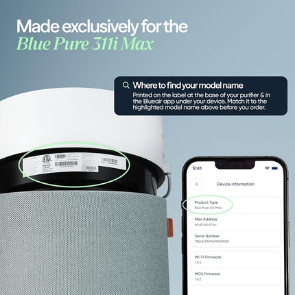 BLUEAIR Blue Pure 311i Max Genuine Replacement Filter, Blue Pure F3MAX, fits Blue Pure 311i Max Air Purifier