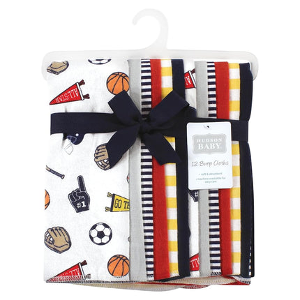 Hudson Baby Unisex Baby Cotton Flannel Burp Cloths Bundle, Sports Fan, One Size
