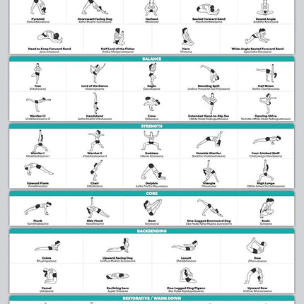 Affiche d'exercices de positions de yoga Palace Learning - Tableau des poses de yoga Asana - Plastifiée, 18" x 24"