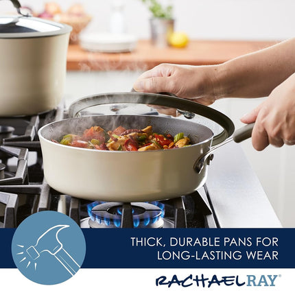 Rachael Ray Cook + Create Nonstick Sauté Pan with Lid, 3 Quart - Almond