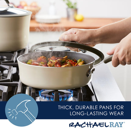 Rachael Ray Cook + Create Nonstick Sauté Pan with Lid, 3 Quart - Almond