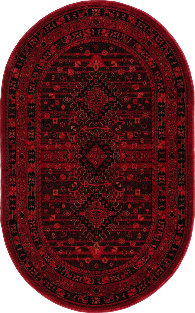 Alfombra Unique Loom Tekke Collection - Sheibani (3' 3" x 5' 3" Ovalada, Rojo/Negro)