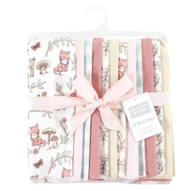 Hudson Baby Unisex Baby Cotton Flannel Burp Cloths Bundle, Girl Woodland Pals, One Size