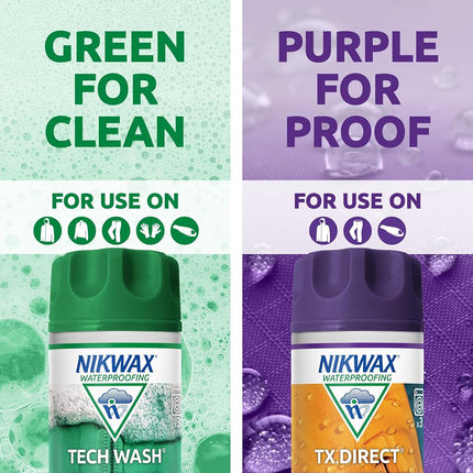 Nikwax Tech Wash & TX.Direct Twin Pack – Wash-In Cleaner and Waterproofer for Waterproof Outdoor Clothing, Restores Breathability and Performance, 2 x 300ml