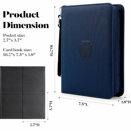Fabmaker 4 Pocket Card Binder for 320 Cards, Premium Zip Trading Card Binder, Portable PU Card Collection Binder, Collector Card Album, Card Folder for MTG, TCG, Sports Cards, Game Cards (Navy Blue)