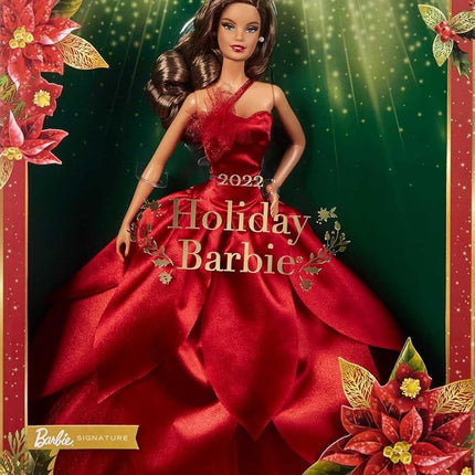 Barbie Doll, Barbie Signature 2022 Holiday Collectible |Brunette Wavy Hair, Doll Stand, Displayable Packaging, Collector Gift