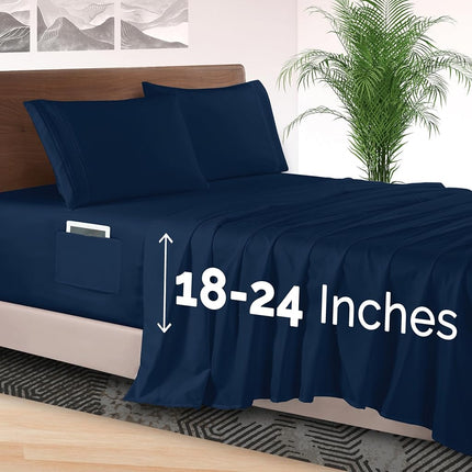 Elegant Comfort 4-Piece Bed Sheet Set - Luxury Bedding 1500 Premium Hotel Quality Microfiber, All Around Elastic 18-24 Inches Deep Fitted Sheet- Extra Deep Pocket Sheets, King, Navy Blue