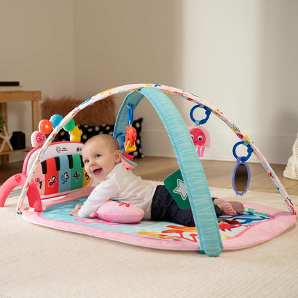 Baby Einstein Ocean Explorers 4-in-1 Play Gym & Tummy Time Mat, Baby Play Mat with Kick Piano, Music & Language Discovery, Sensory Toys, Lights & Sounds, for Newborns & Up, Pink (Jellyfish Jamboree)