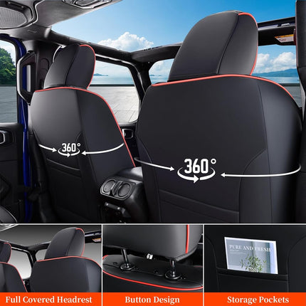 Fundas de asiento Coverado, juego completo para Jeep Wrangler, fundas de asiento de coche impermeables para automóvil, fundas de asiento de camión a medida para 2008-2012 Jeep Wrangler JK, fundas de asiento para coche de 4 puertas (línea roja)