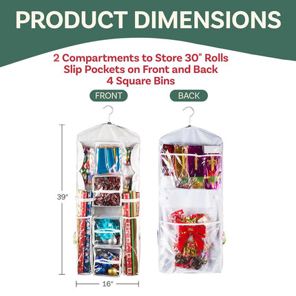 Elf Stor Double Sided | Hanging Gift Wrap and Bag Organizer | Space Saving |, White