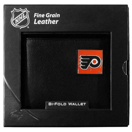 Portefeuille en cuir à deux volets NHL Philadelphia Flyers présenté dans une boîte cadeau, Noir