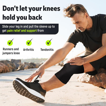 Genouillère de compression (paire) pour homme et femme – Pour la course, l'entraînement, l'haltérophilie et le sport – Soutien du genou pour le soulagement de la douleur au genou, les déchirures du ménisque et l'arthrite