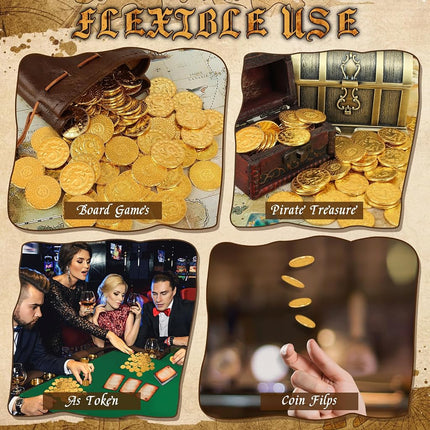 Byhoo 50 PCS DND Fantasy Metal Gold Coins & Leather Pouch for Dungeons & Dragons Novelty Tabletop RPG Board Games Tokens Treasure Coins for Party Tablelap Games Accessories Addons Medieval Game