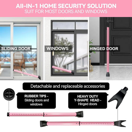 AceMining Upgraded Door Security Bar & Sliding Patio Bar, Heavy Duty Stoppers Adjustable Jammer for Home, Apartment, Travel (1 Pack,Pink)