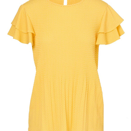 Adrianna Papell Women's Pleated Knit Double Sleeve Top, Mimosa/Ivory Small Dot, L