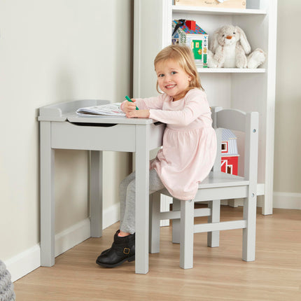 Melissa & Doug – Escritorio y silla infantiles con tapa abatible (muebles infantiles, gris, 2 piezas)