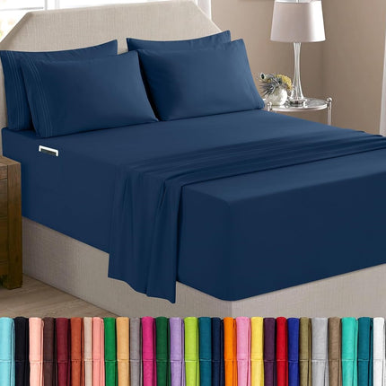 Elegant Comfort Luxury Soft 6-Piece 1500 Premium Hotel Quality Bed Sheet Set with Extra Deep Pockets 18-24 Inch, Wrinkle Free, Storage Pockets, Extra Deep Pocket 6PC Sheets, Full, Navy Blue
